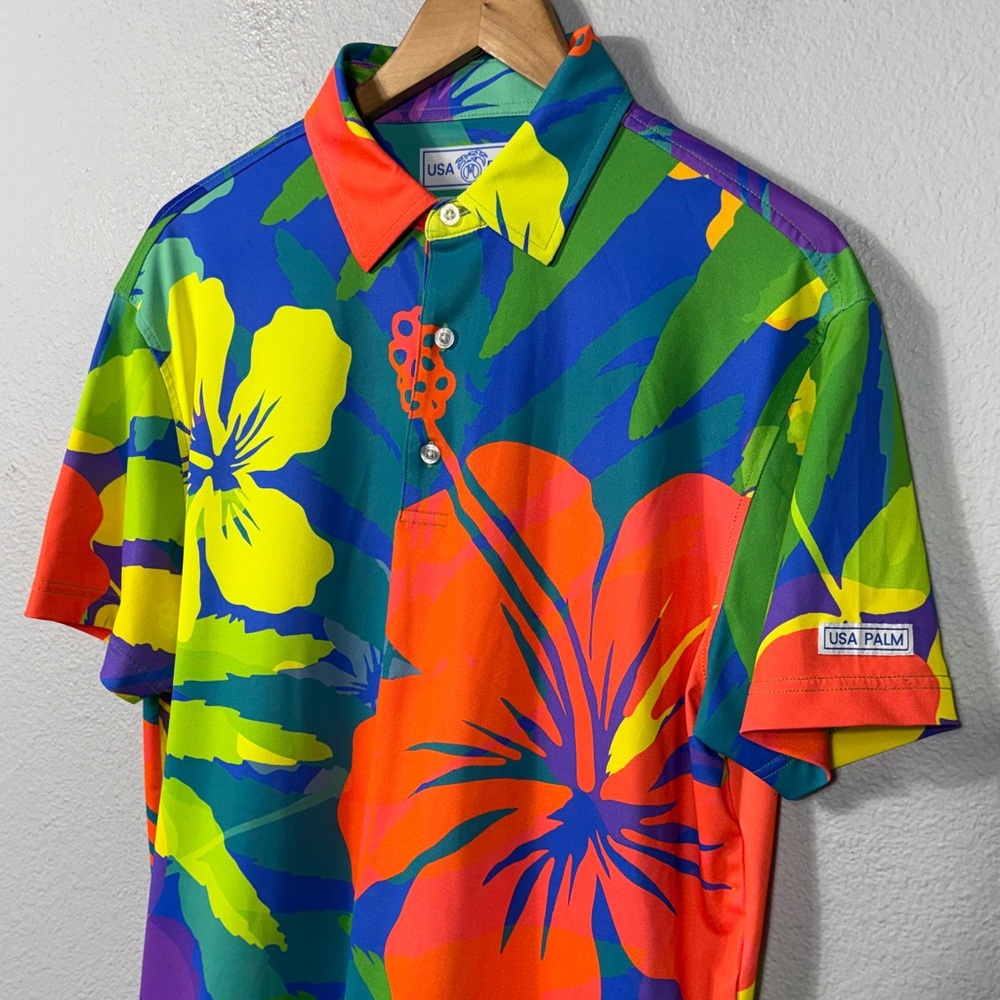 USA‎ Palm Men's Tropical Floral Golf Polo